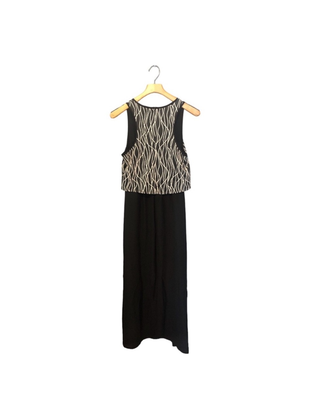 Barneys New York Black Maxi Dress with Cream Embroidered Overlay Size 6 NWT